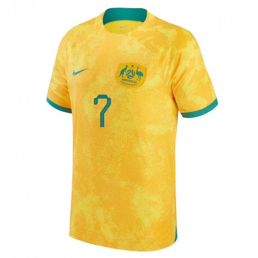 Hombre Camiseta Australia Mathew Leckie #7 Dorado 1ª Equipación 22-24 La Camisa