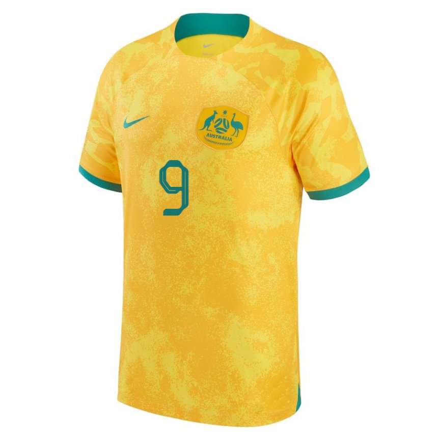 Hombre Camiseta Australia Jamie Maclaren #9 Dorado 1ª Equipación 22-24 La Camisa