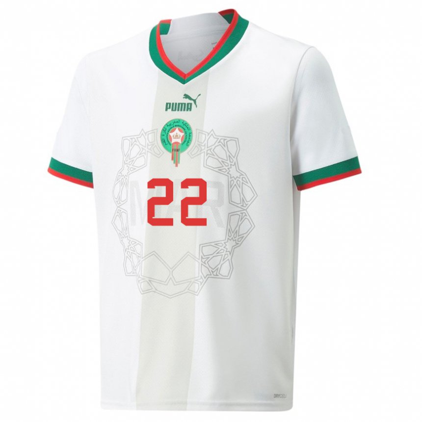 Hombre Camiseta Marruecos Anas Zniti #22 Blanco 2ª Equipación 22-24 La Camisa