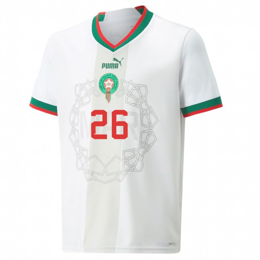 Hombre Camiseta Marruecos Badr Banoun #26 Blanco 2ª Equipación 22-24 La Camisa