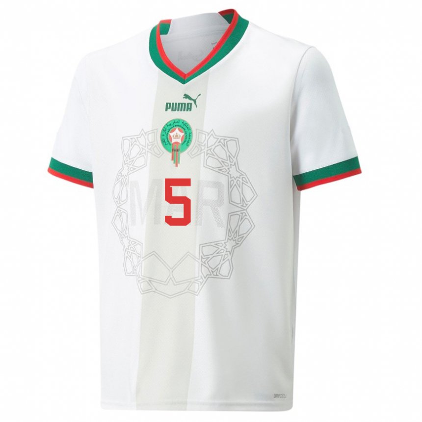 Hombre Camiseta Marruecos Jawad El Yamiq #5 Blanco 2ª Equipación 22-24 La Camisa