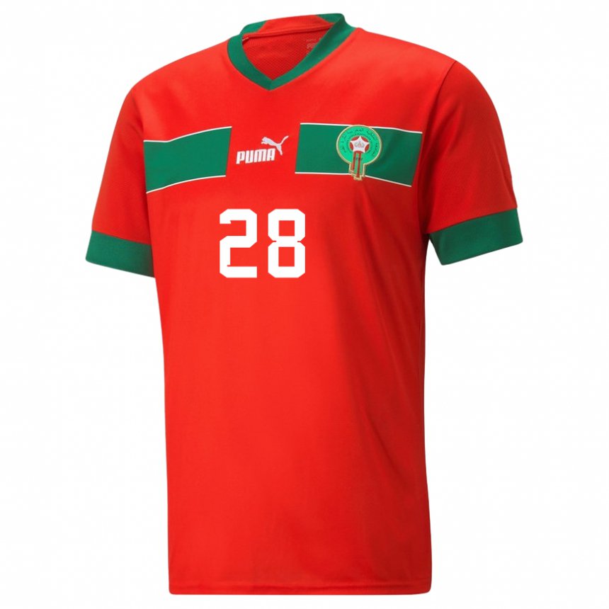 Hombre Camiseta Marruecos Fouad El Maach #28 Rojo 1ª Equipación 22-24 La Camisa