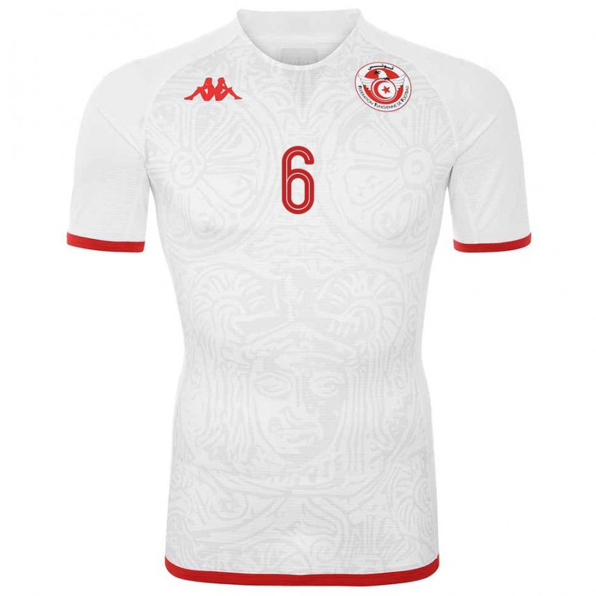 Hombre Camiseta Túnez Gaith Wahbi #6 Blanco 2ª Equipación 22-24 La Camisa