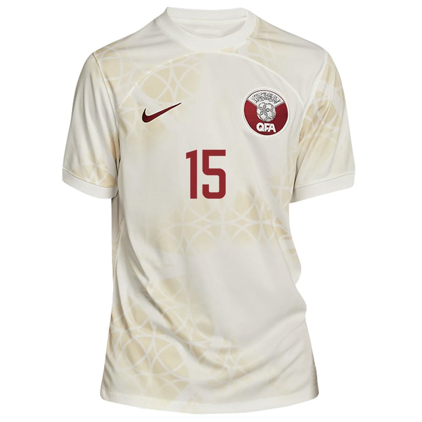 Hombre Camiseta Catar Asalet Hijazi #15 Beis Dorado 2ª Equipación 22-24 La Camisa