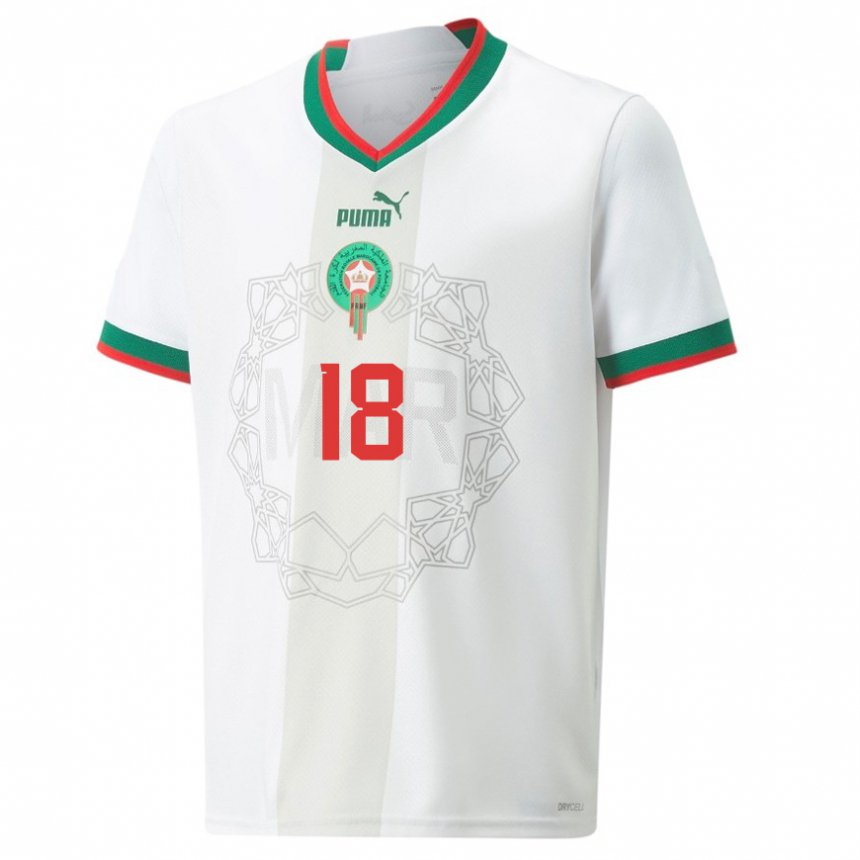 Hombre Camiseta Marruecos Sanaa Mssoudy #18 Blanco 2ª Equipación 22-24 La Camisa