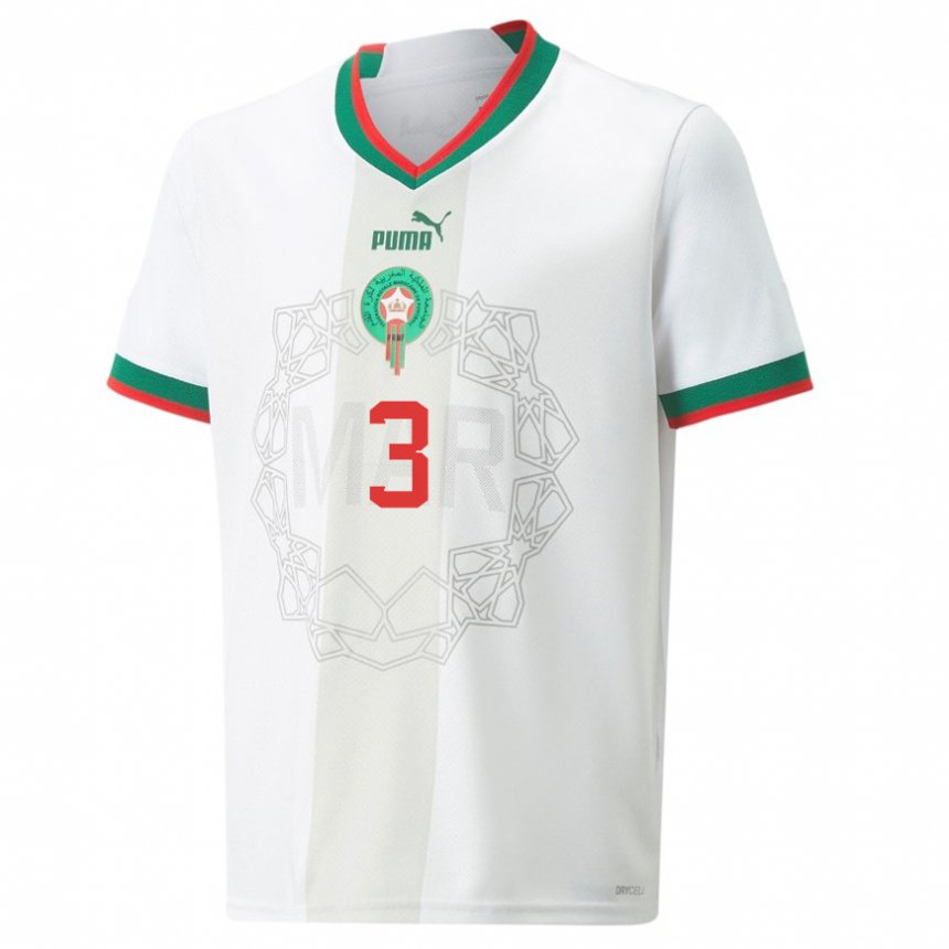 Hombre Camiseta Marruecos Mohamed Souboul #3 Blanco 2ª Equipación 22-24 La Camisa