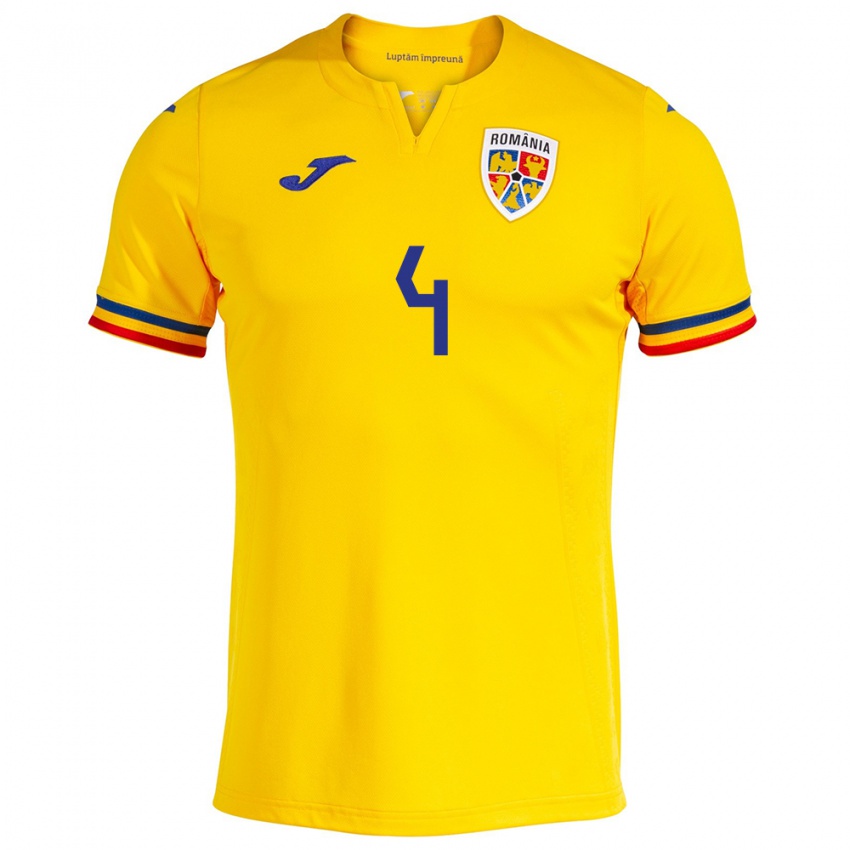 Niño Camiseta Rumania Costin Amzăr #4 Amarillo 1ª Equipación 24-26 La Camisa