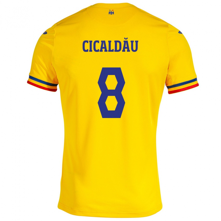 Niño Camiseta Rumania Alexandru Cicâldău #8 Amarillo 1ª Equipación 24-26 La Camisa