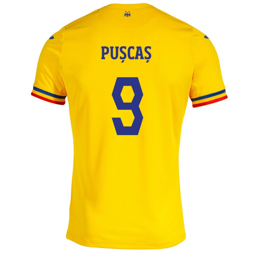 Niño Camiseta Rumania George Pușcaș #9 Amarillo 1ª Equipación 24-26 La Camisa