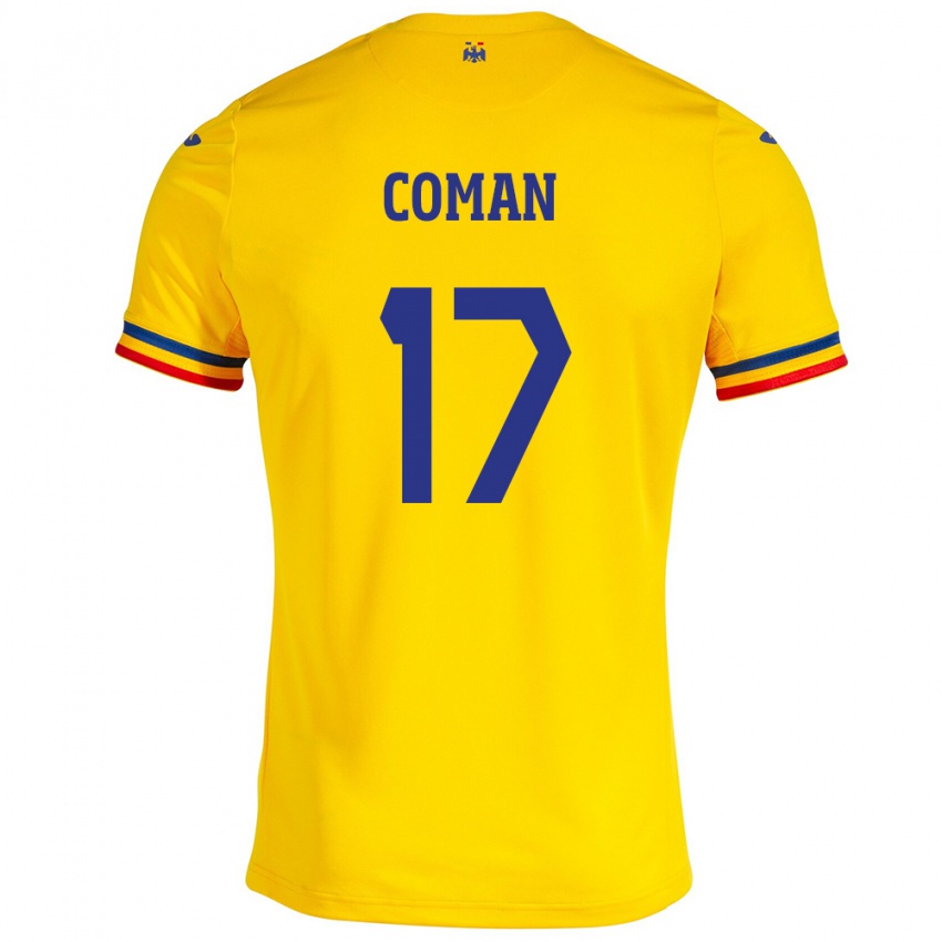 Niño Camiseta Rumania Florinel Coman #17 Amarillo 1ª Equipación 24-26 La Camisa