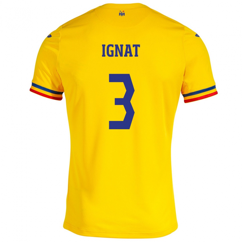 Niño Camiseta Rumania Cristian Ignat #3 Amarillo 1ª Equipación 24-26 La Camisa