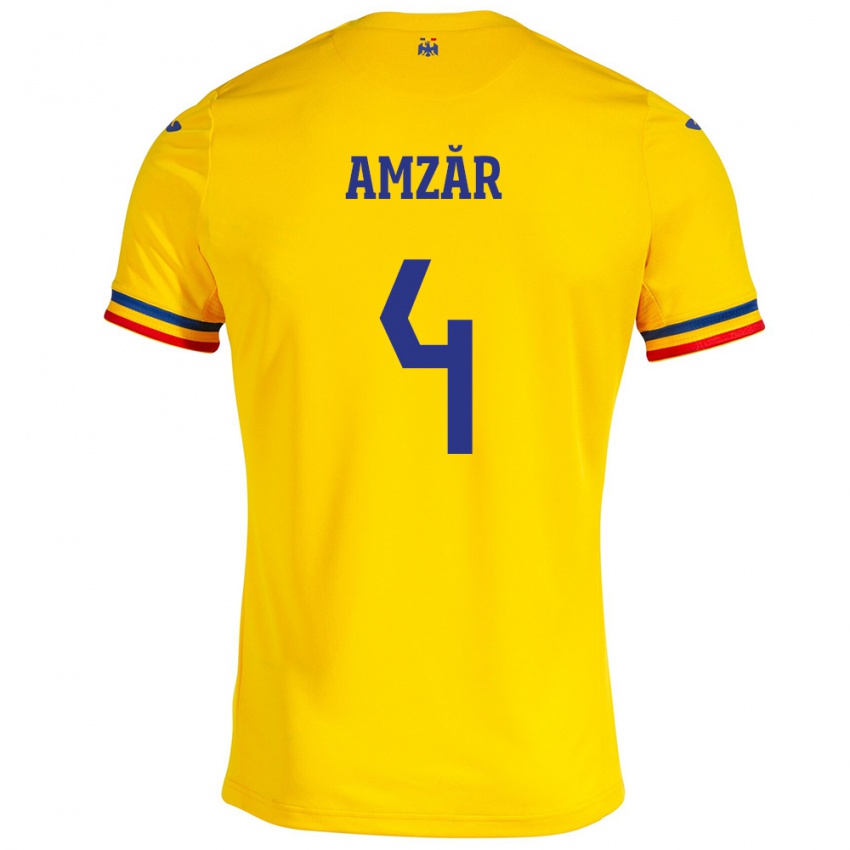 Niño Camiseta Rumania Costin Amzăr #4 Amarillo 1ª Equipación 24-26 La Camisa