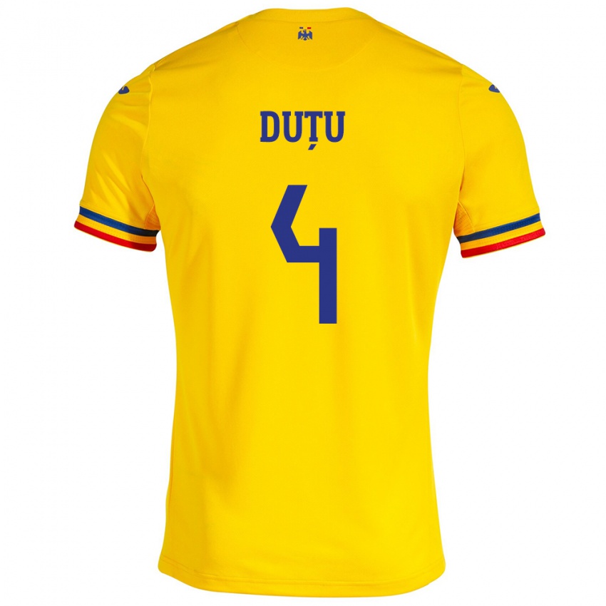 Niño Camiseta Rumania Ștefan Duțu #4 Amarillo 1ª Equipación 24-26 La Camisa