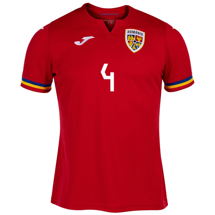 Niño Camiseta Rumania Ștefan Duțu #4 Rojo 2ª Equipación 24-26 La Camisa