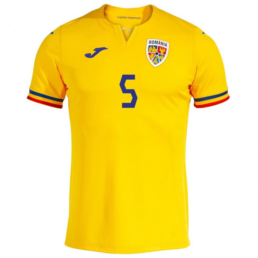 Hombre Camiseta Rumania Gabriel Dănuleasă #5 Amarillo 1ª Equipación 24-26 La Camisa