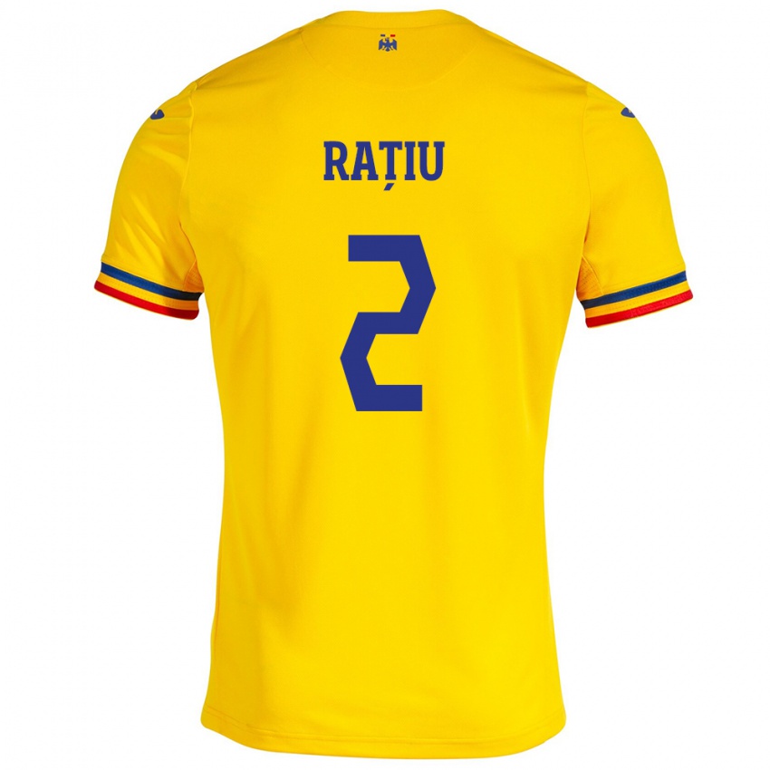 Hombre Camiseta Rumania Andrei Rațiu #2 Amarillo 1ª Equipación 24-26 La Camisa