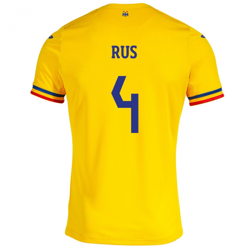 Hombre Camiseta Rumania Adrian Rus #4 Amarillo 1ª Equipación 24-26 La Camisa