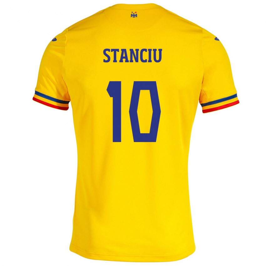 Hombre Camiseta Rumania Nicolae Stanciu #10 Amarillo 1ª Equipación 24-26 La Camisa