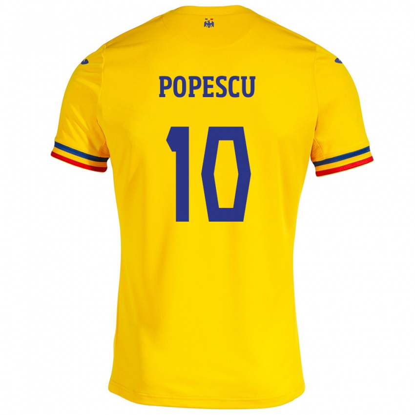 Hombre Camiseta Rumania Octavian Popescu #10 Amarillo 1ª Equipación 24-26 La Camisa