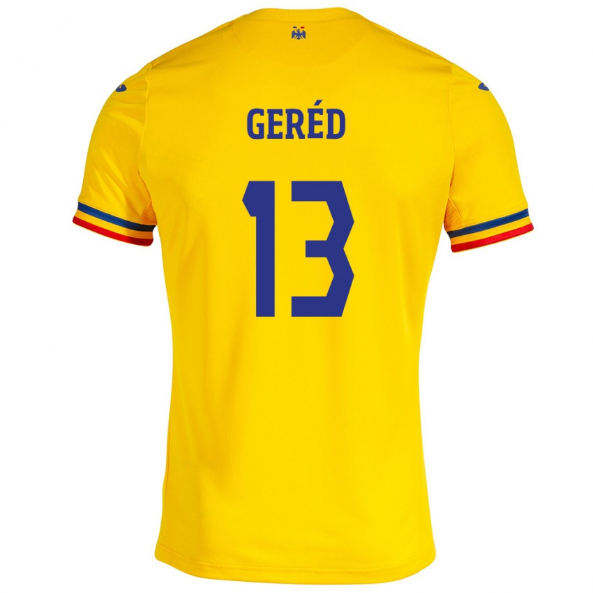 Hombre Camiseta Rumania Erika Geréd #13 Amarillo 1ª Equipación 24-26 La Camisa