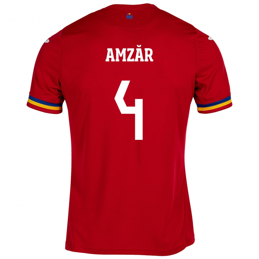 Hombre Camiseta Rumania Costin Amzăr #4 Rojo 2ª Equipación 24-26 La Camisa