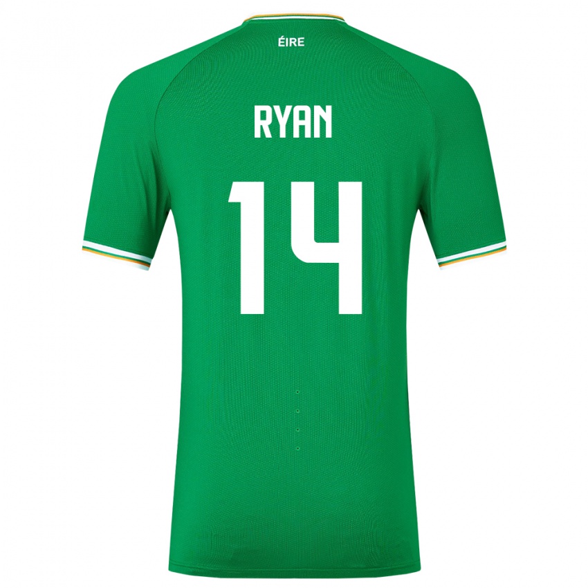 Mujer Camiseta Irlanda John Ryan #14 Verde 1ª Equipación 24-26 La Camisa