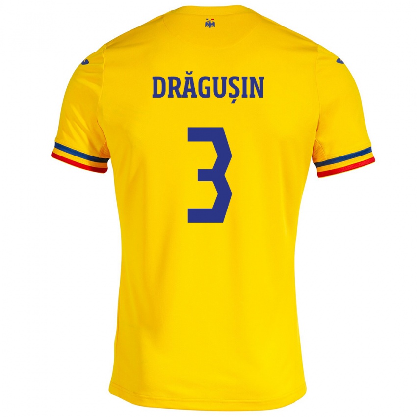 Mujer Camiseta Rumania Radu Drăgușin #3 Amarillo 1ª Equipación 24-26 La Camisa