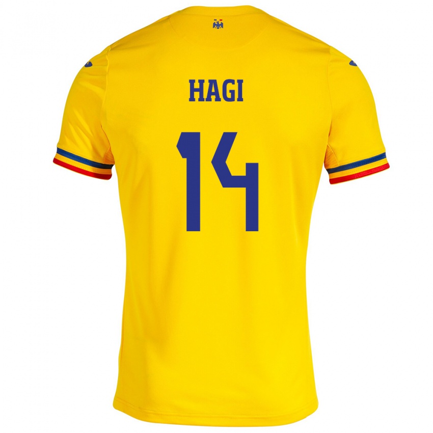Mujer Camiseta Rumania Ianis Hagi #14 Amarillo 1ª Equipación 24-26 La Camisa