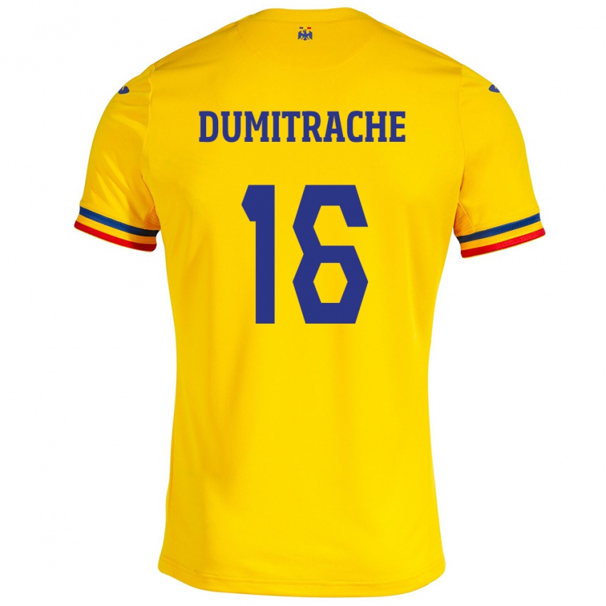 Mujer Camiseta Rumania Valentin Dumitrache #16 Amarillo 1ª Equipación 24-26 La Camisa