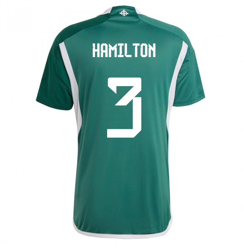 Mujer Camiseta Irlanda Del Norte Brendan Hamilton #3 Verde 1ª Equipación 24-26 La Camisa