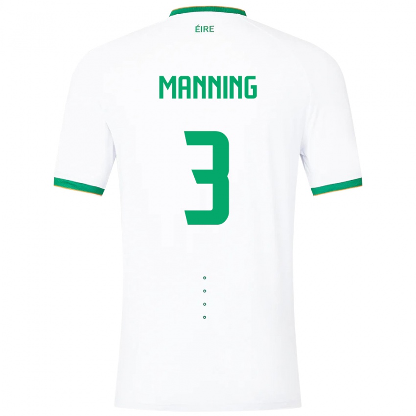 Mujer Camiseta Irlanda Ryan Manning #3 Blanco 2ª Equipación 24-26 La Camisa