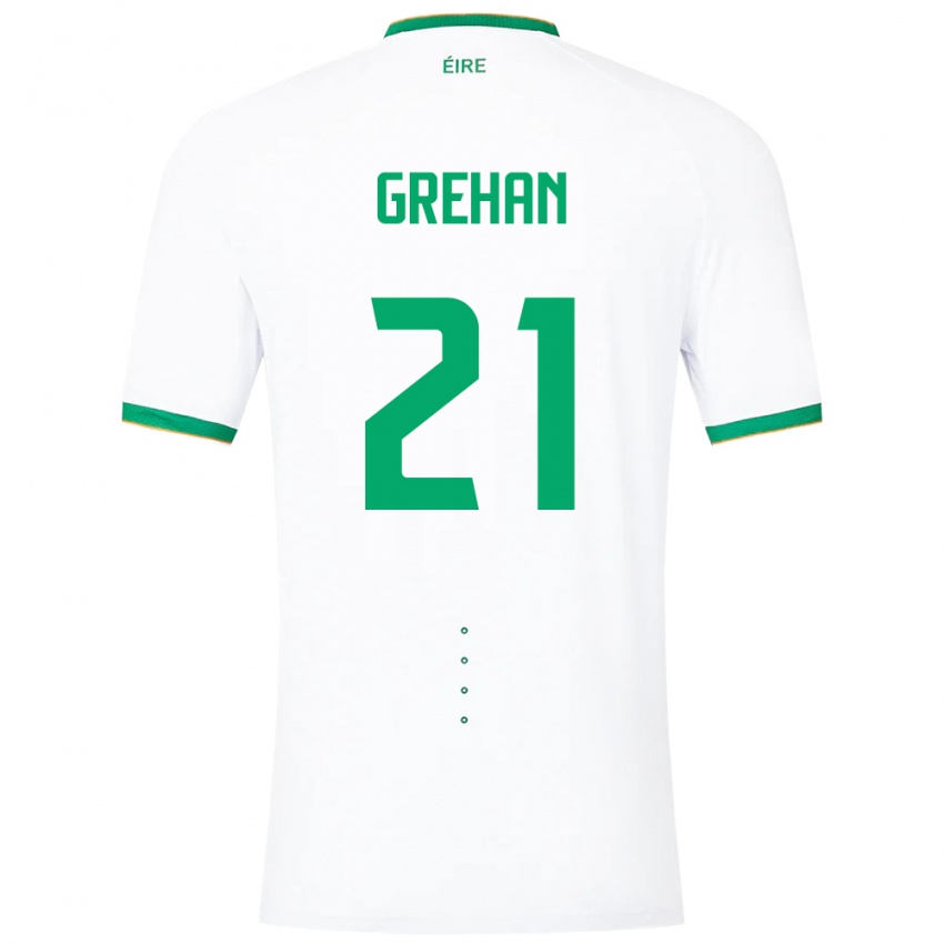 Mujer Camiseta Irlanda Sean Grehan #21 Blanco 2ª Equipación 24-26 La Camisa