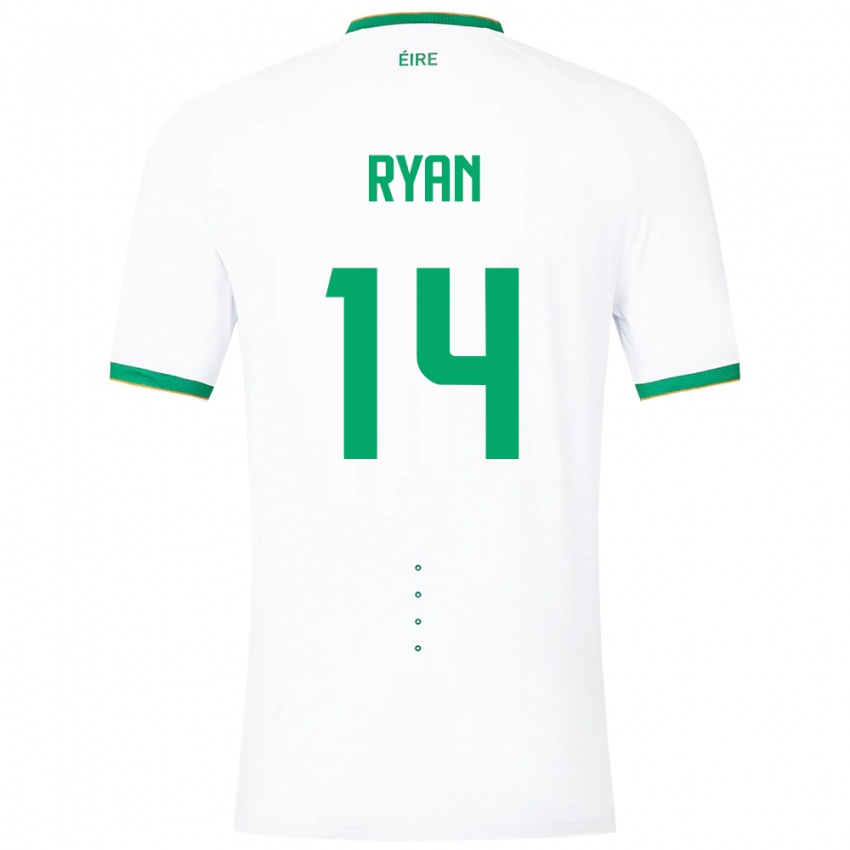 Mujer Camiseta Irlanda John Ryan #14 Blanco 2ª Equipación 24-26 La Camisa