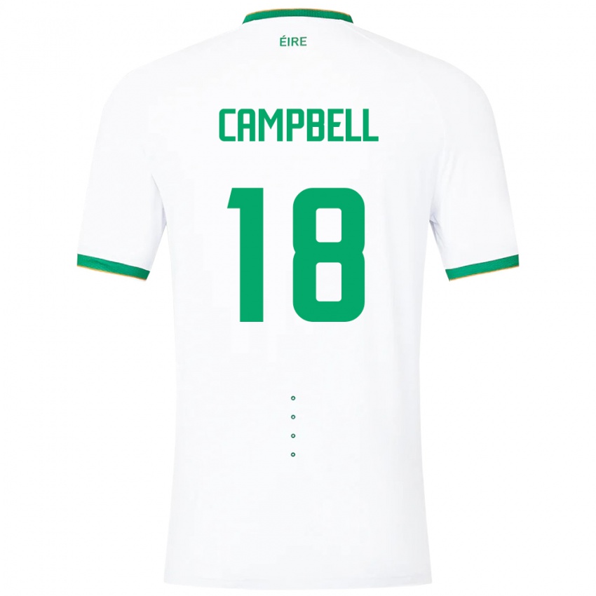 Mujer Camiseta Irlanda Megan Campbell #18 Blanco 2ª Equipación 24-26 La Camisa