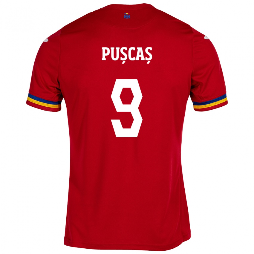 Mujer Camiseta Rumania George Pușcaș #9 Rojo 2ª Equipación 24-26 La Camisa