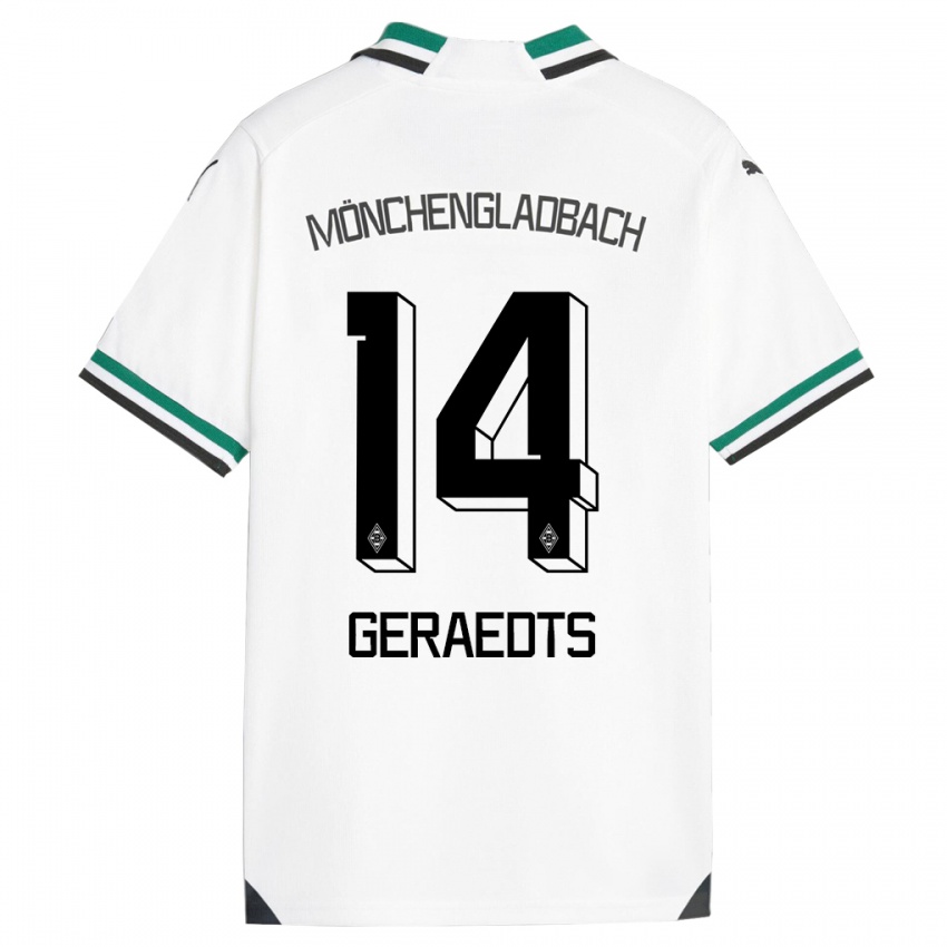 Niño Camiseta Kelsey Geraedts #14 Blanco Verde 1ª Equipación 2023/24 La Camisa