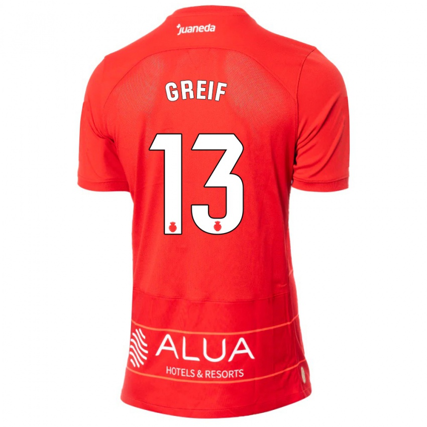 Niño Camiseta Dominik Greif #13 Rojo 1ª Equipación 2023/24 La Camisa