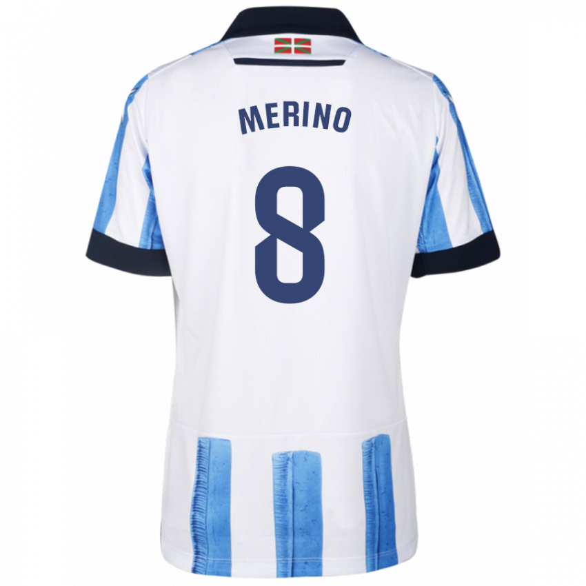 Niño Camiseta Mikel Merino #8 Azul Blanco 1ª Equipación 2023/24 La Camisa