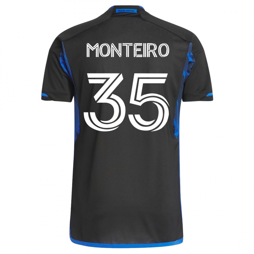 Hombre Camiseta Jamiro Monteiro #35 Azul Negro 1ª Equipación 2023/24 La Camisa