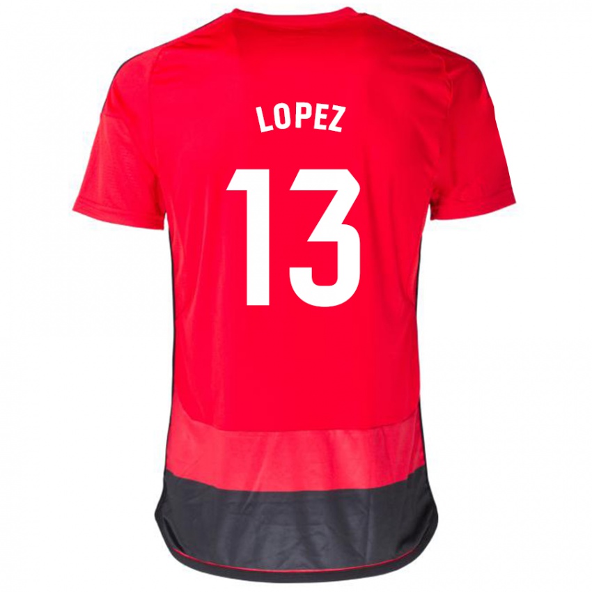 Hombre Camiseta Luis López #13 Negro Rojo 1ª Equipación 2023/24 La Camisa