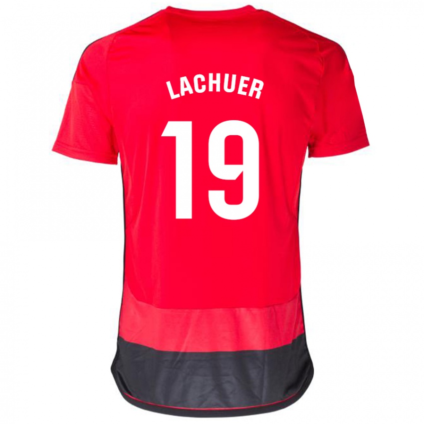 Hombre Camiseta Mathis Lachuer #19 Negro Rojo 1ª Equipación 2023/24 La Camisa