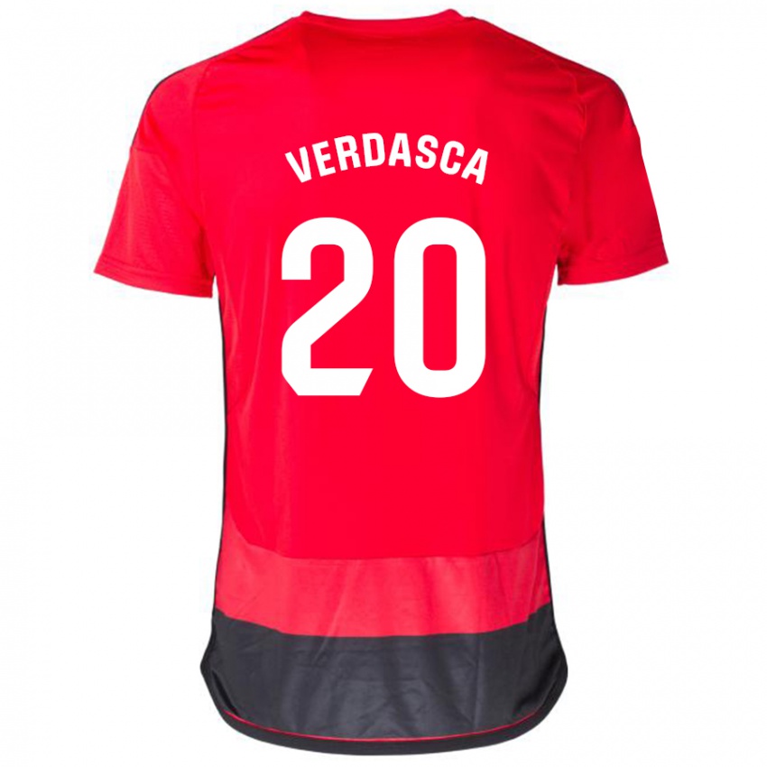 Hombre Camiseta Diogo Verdasca #20 Negro Rojo 1ª Equipación 2023/24 La Camisa