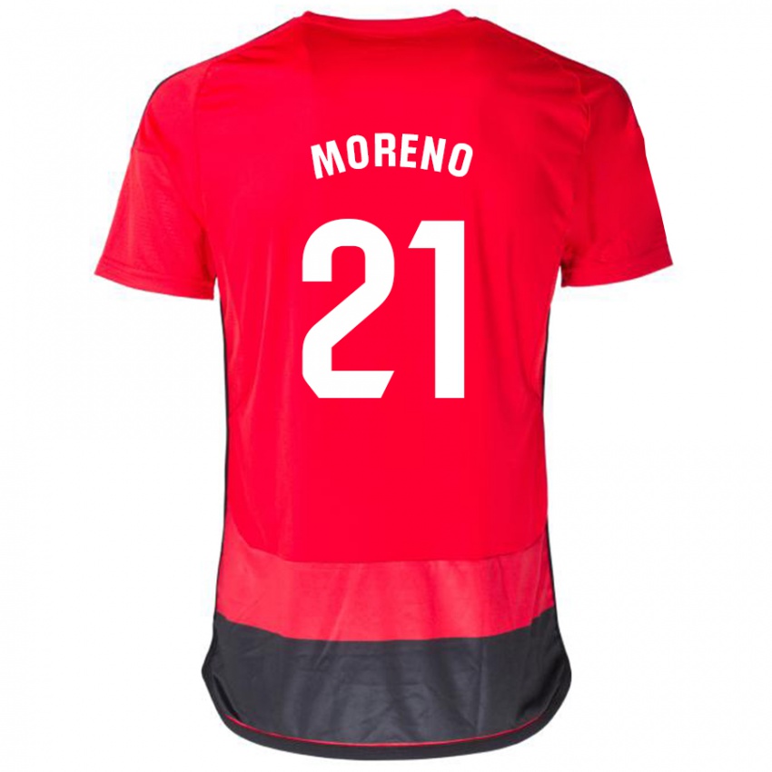 Hombre Camiseta Diego Moreno #21 Negro Rojo 1ª Equipación 2023/24 La Camisa