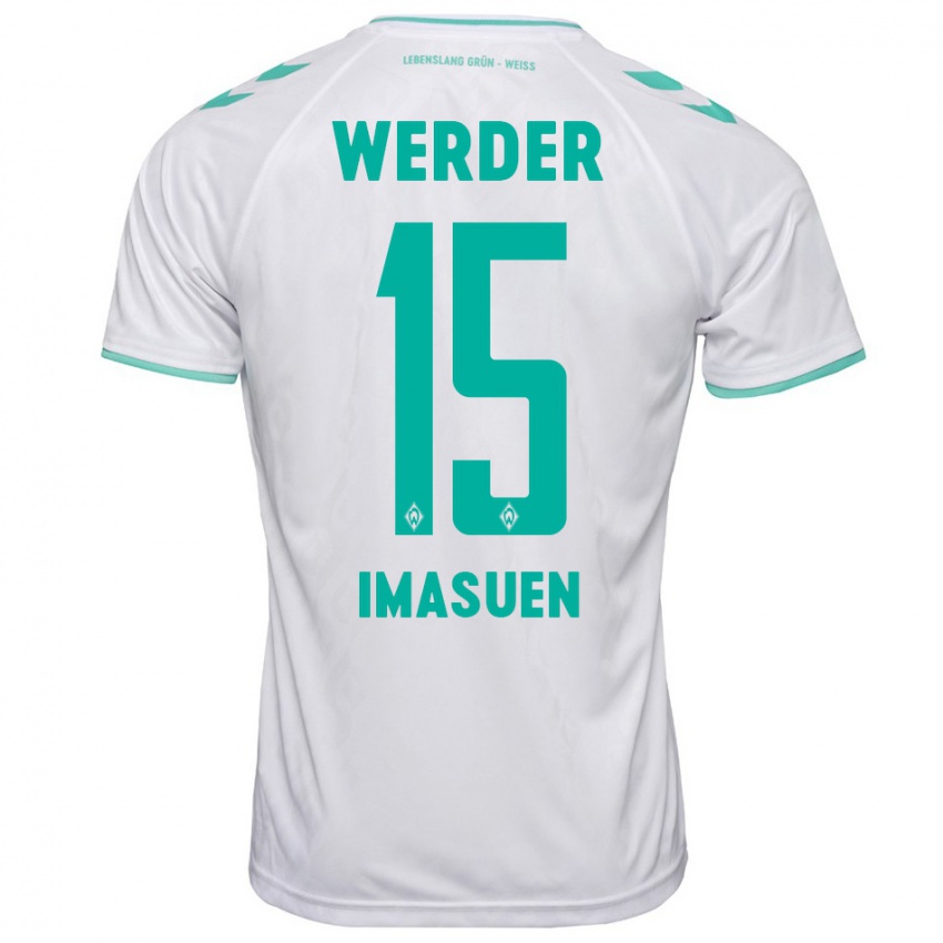 Hombre Camiseta Joel Imasuen #15 Blanco 2ª Equipación 2023/24 La Camisa