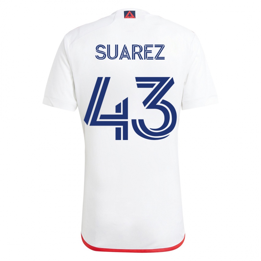 Hombre Camiseta Santiago Suárez #43 Blanco Rojo 2ª Equipación 2023/24 La Camisa