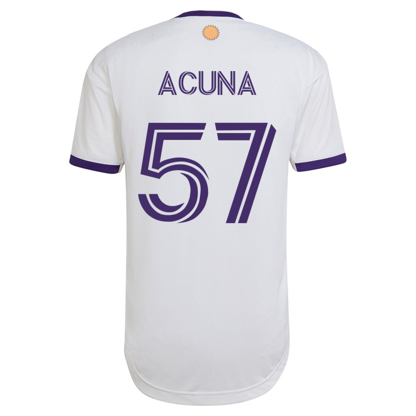 Hombre Camiseta Cristofer Acuña #57 Blanco 2ª Equipación 2023/24 La Camisa