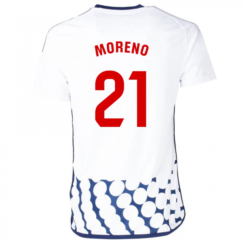 Hombre Camiseta Diego Moreno #21 Blanco 2ª Equipación 2023/24 La Camisa