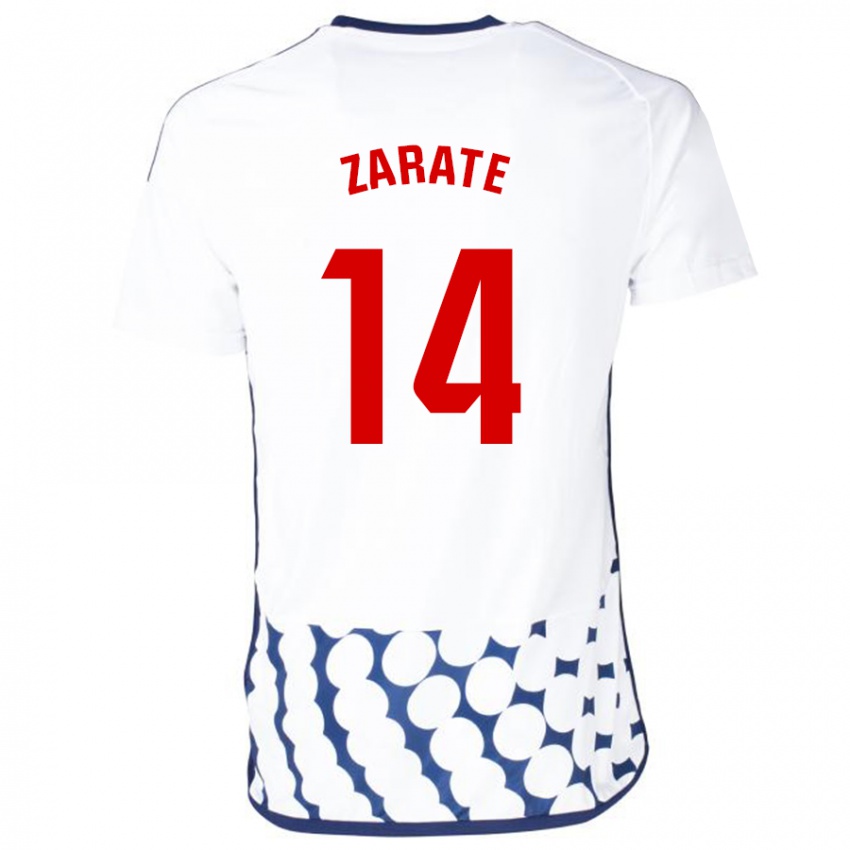 Hombre Camiseta Hugo Zárate #14 Blanco 2ª Equipación 2023/24 La Camisa