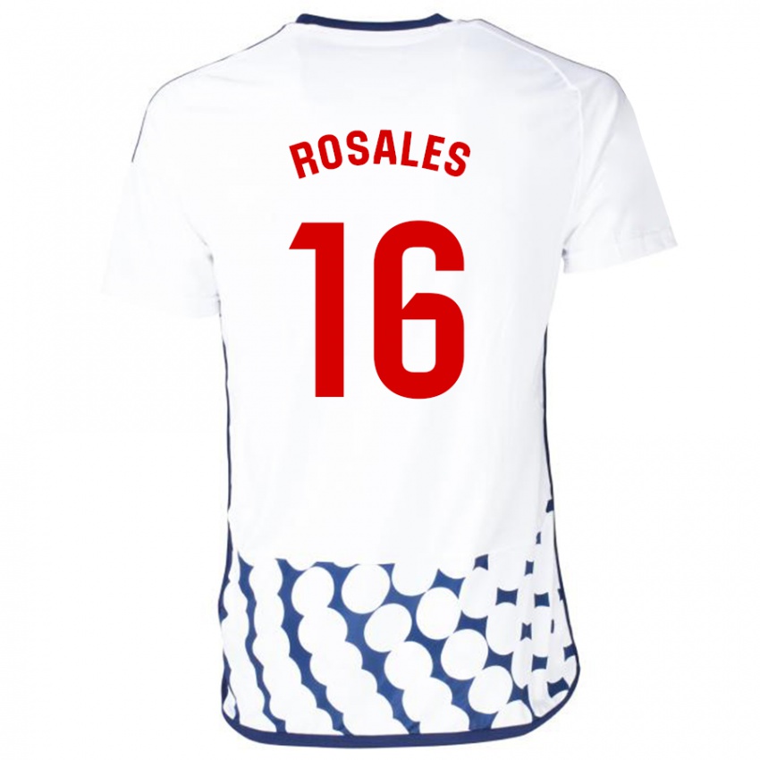 Hombre Camiseta Diego Rosales #16 Blanco 2ª Equipación 2023/24 La Camisa