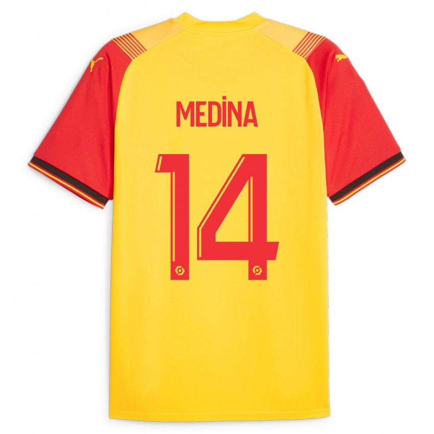 Mujer Camiseta Facundo Medina #14 Amarillo 1ª Equipación 2023/24 La Camisa